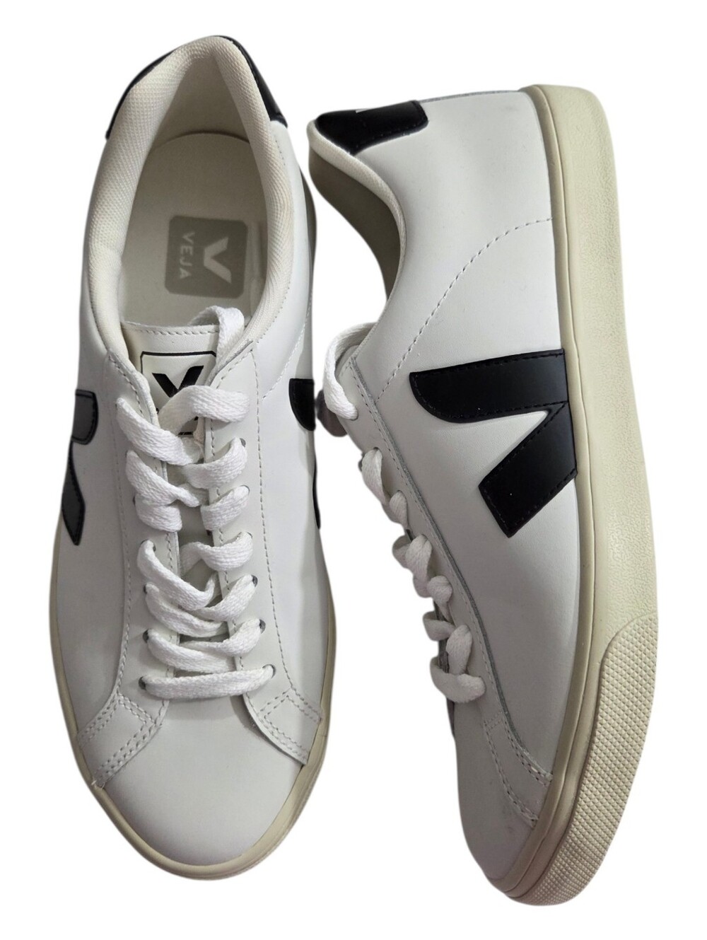Veja Esplar Leather Shoes White Black Low Top Lace Up Size 7 US Womens 38 EUR